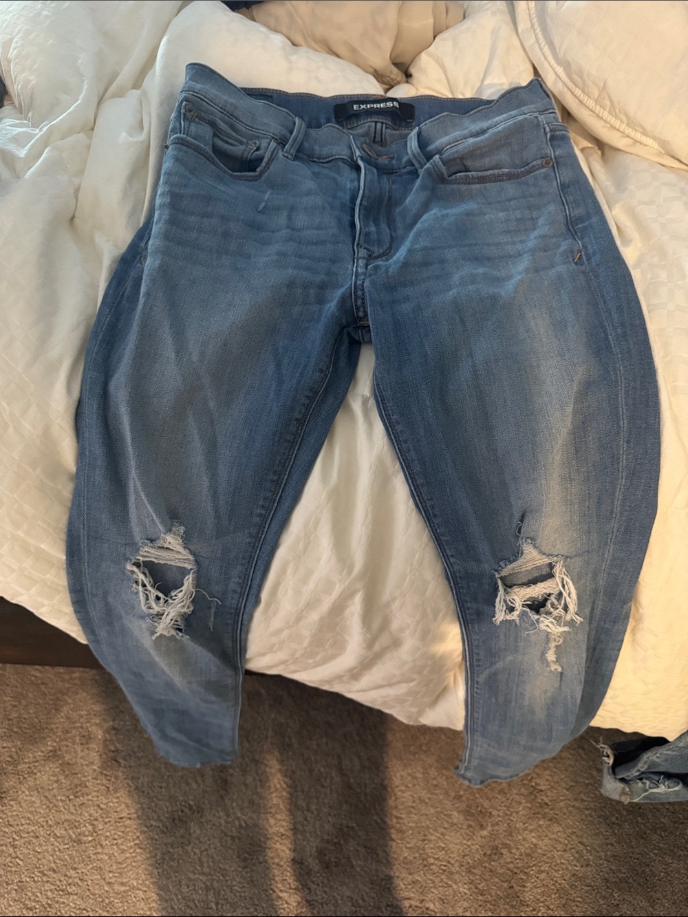 Express Women's Skinny Distressed Light Blue Jeans
